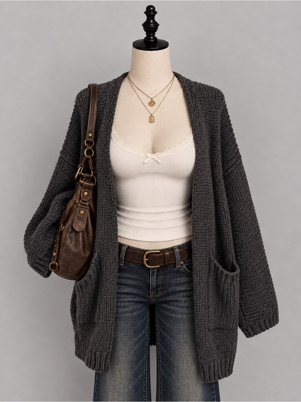 Sheilay Open-Front Chunky Knit Cardigan